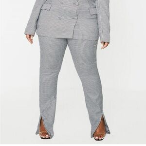 Plus Black Dogtooth High Waisted Split Hem Flared Pants